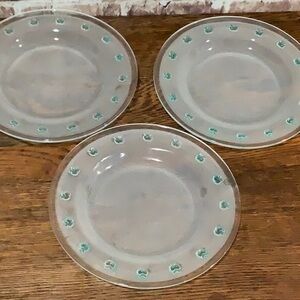 Vintage clear and frosted plates with green apple design‎